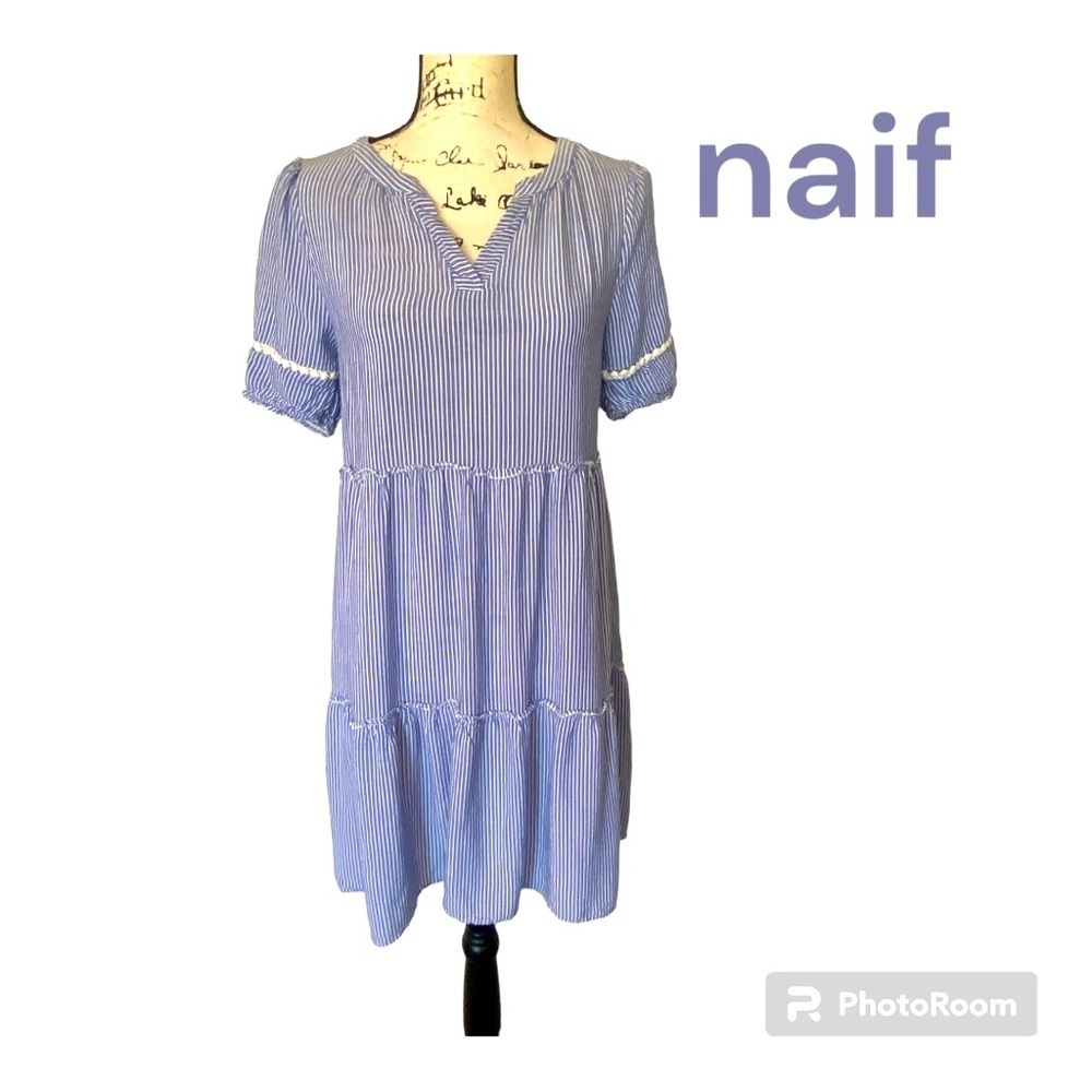 naif  Blue Stripe Babydoll Dress (S)